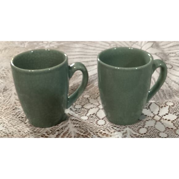 Set of 2 BIA Cordon Bleu Coffee Mugs Cups Ancien Green Crackle Glaze - Picture 6 of 11
